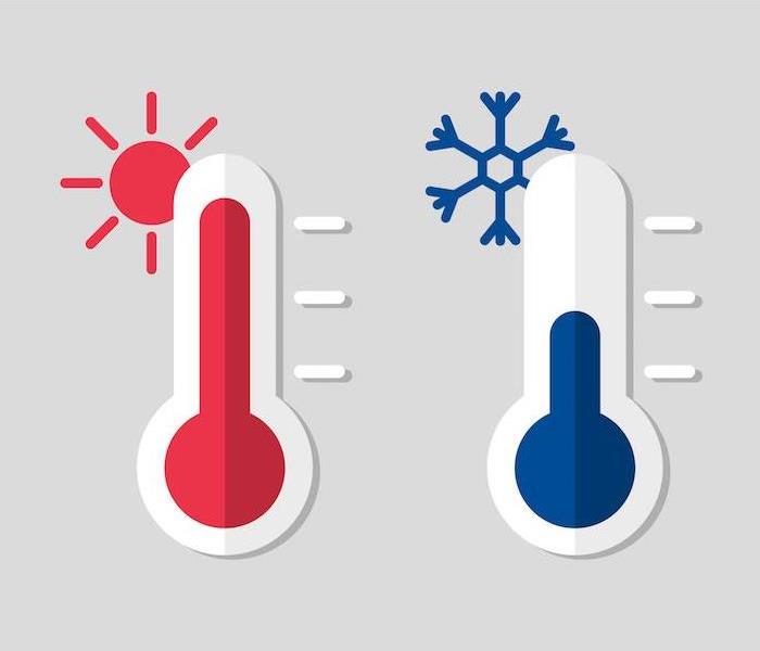 side by side view of a hot and cold thermometer 